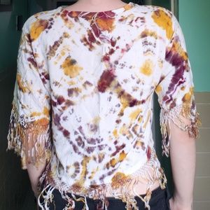 Tie Dye Tassle Tee Yellow White Cute Hippie Shirt